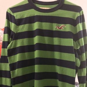 Hollister men long sleeve green/navy striped top M